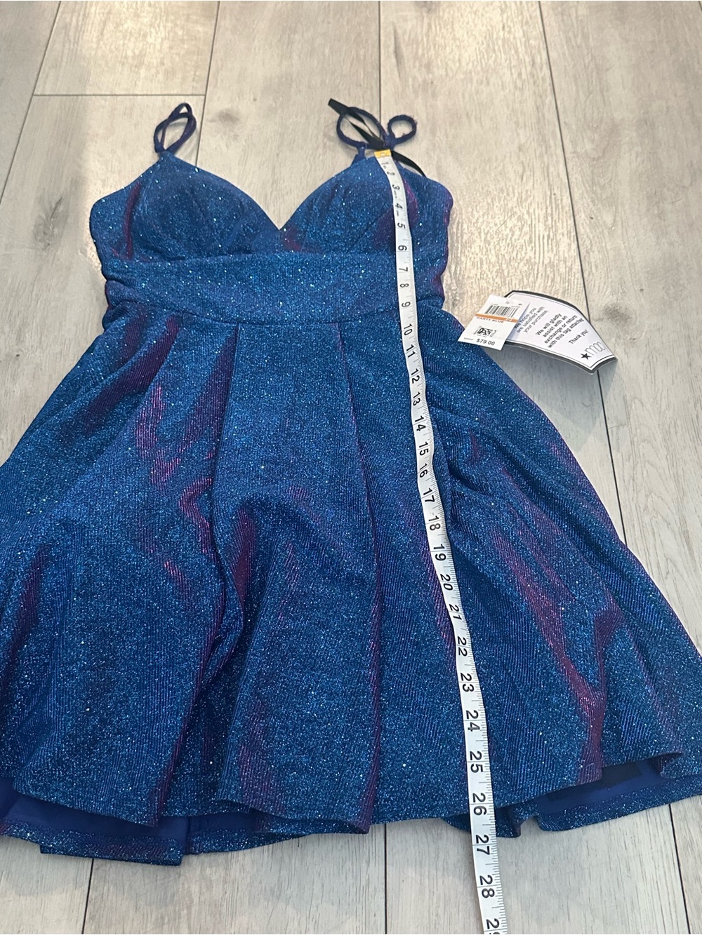B Darlin' Size 3/4 Blue Sapphire Glitter-Knit Skater Party Mini Dress HOCO Prom - Picture 9 of 9